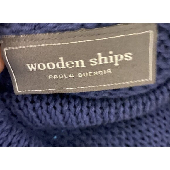 Wooden Ships Sweater M/L Open Knit Cowl Neck Blue Gray Striped Nautical Spring - Picture 12 of 13